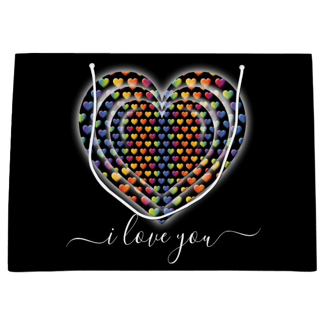 Elegant Minimalist Rainbow Hearts Large Gift Bag (Front)