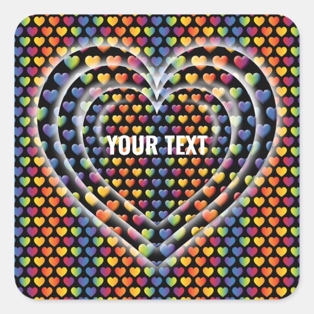 Elegant Minimalist Rainbow Hearts Square Sticker (Front)