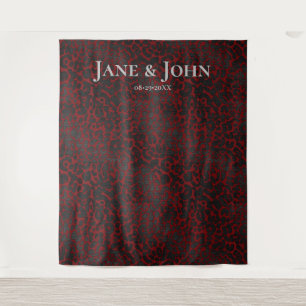 Elegant Minimalist Red Black Leopard Backdrop Tapestry