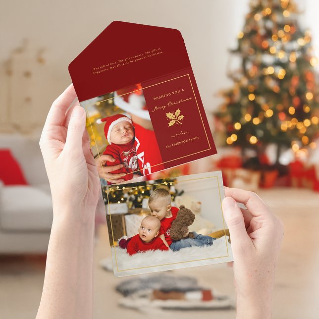 Elegant Minimalist Red/Gold Photo All In One Invitation (Creator Uploaded)