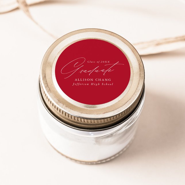 Elegant Minimalist Red Graduation Classic Round Sticker (Creator Uploaded)