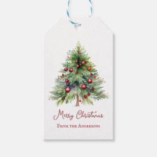 Elegant Minimalist Red Green Pine Tree Christmas  Gift Tags
