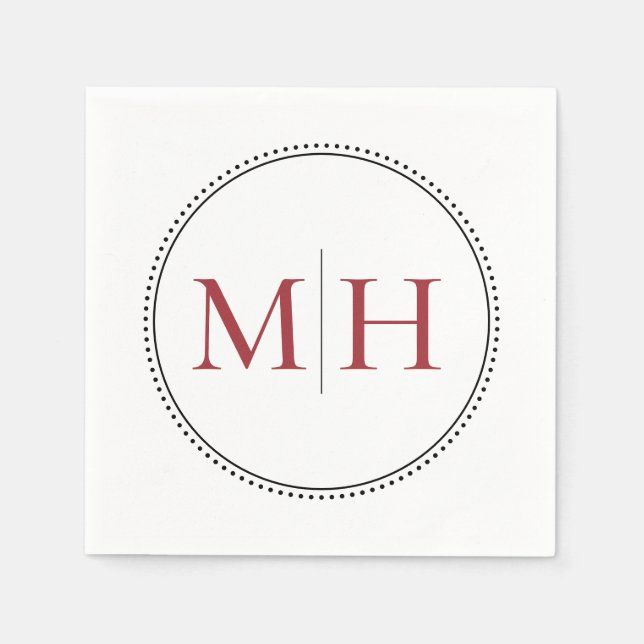 Elegant Minimalist Red Monogram Wedding Napkin (Front)
