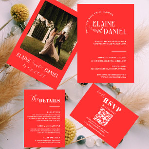 Elegant Minimalist red Photo Wedding Invitation