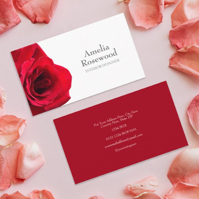 Elegant Minimalist Red Rose Business Card (Creator Uploaded)