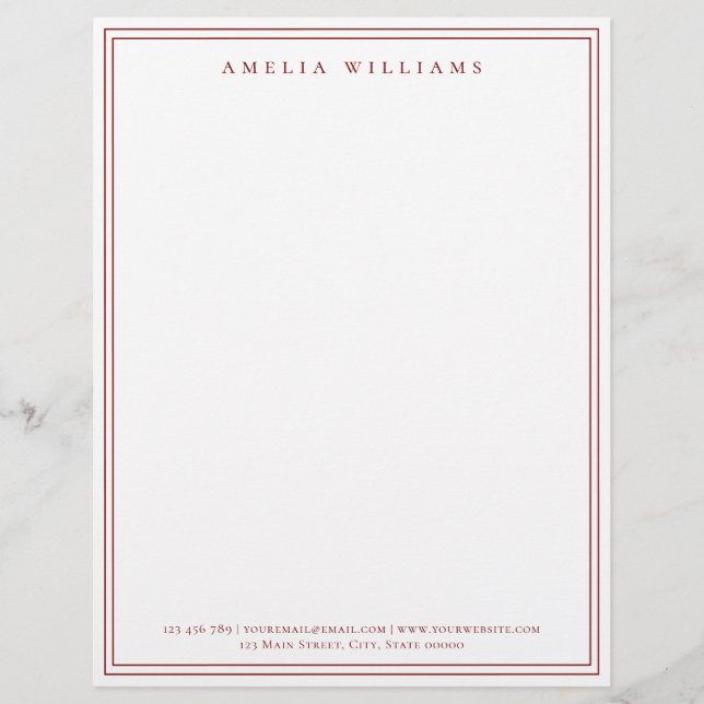 Elegant Minimalist Red Two Border Custom Letterhead (Front)