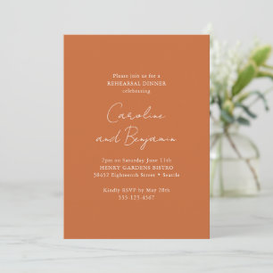 Elegant Minimalist Rehearsal Dinner Burnt Orange Invitation