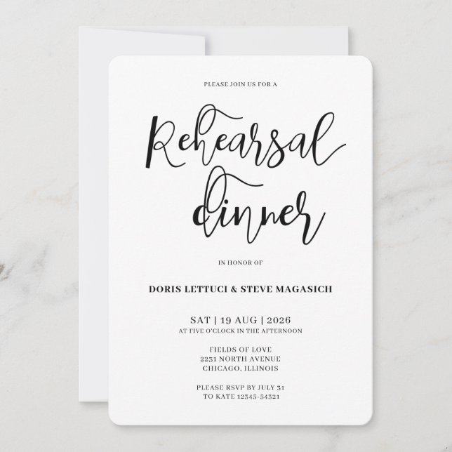 Elegant Minimalist Rehearsal Dinner Invitation (Front)