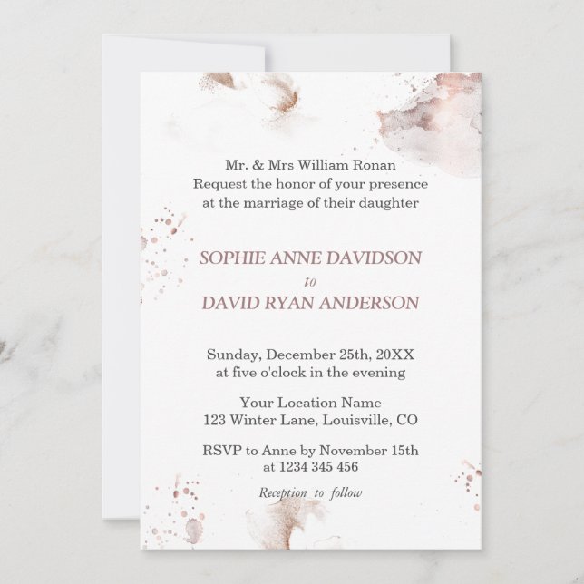 Elegant Minimalist Rose Gold Washes Wedding Formal Invitation (Front)