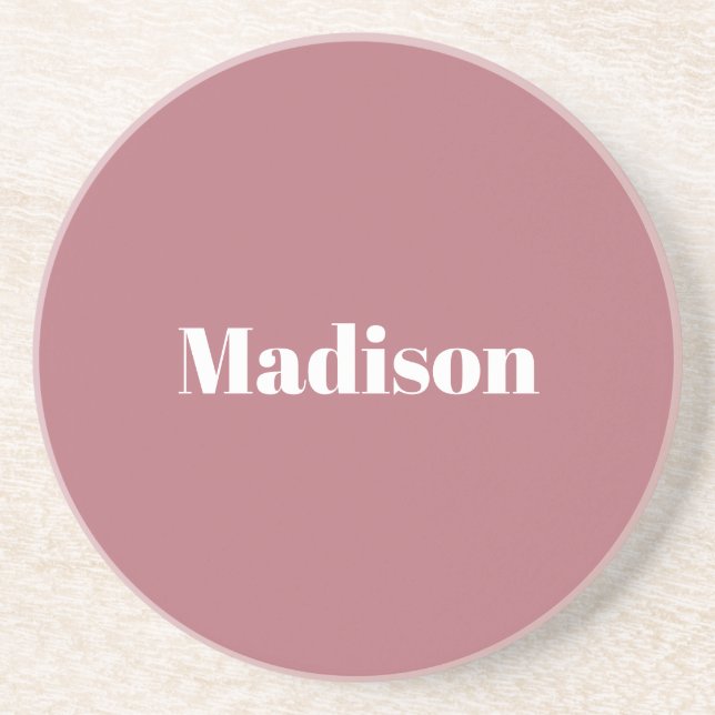 Elegant Minimalist Rose Gold White Name Coaster (Front)