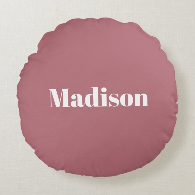 Elegant Minimalist Rose Gold White Name Round Cushion (Front)