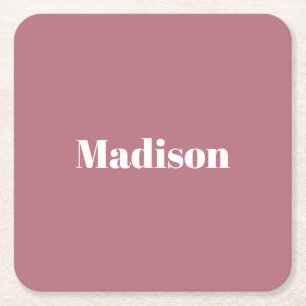 Elegant Minimalist Rose Gold White Name Square Paper Coaster
