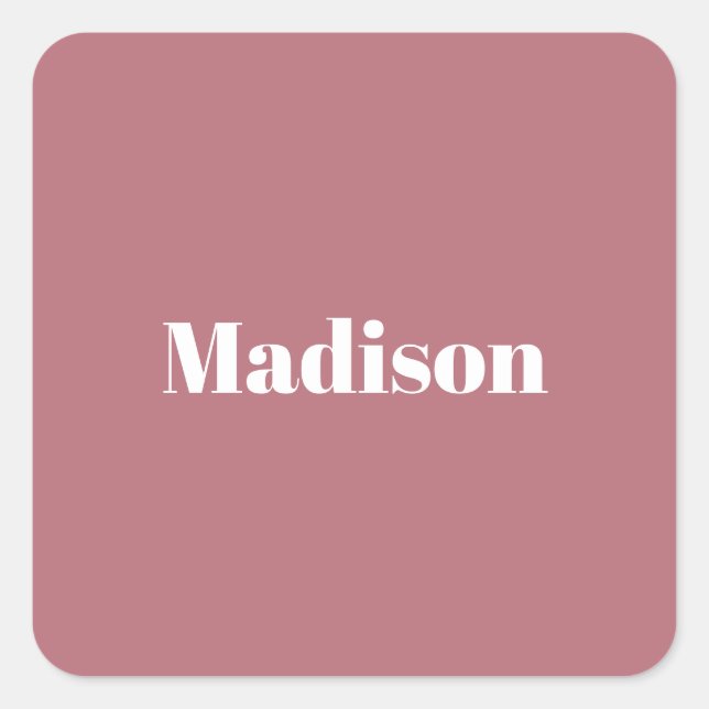 Elegant Minimalist Rose Gold White Name Square Sticker (Front)