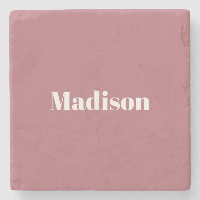 Elegant Minimalist Rose Gold White Name Stone Coaster (Front)