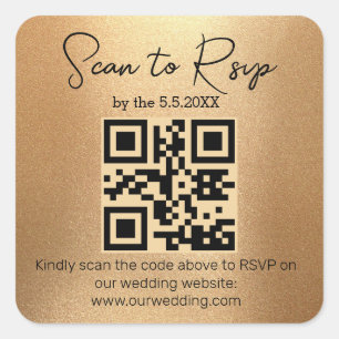 elegant minimalist rsvp qr code wedding gold square sticker