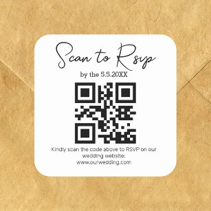 elegant minimalist rsvp qr code wedding  square sticker