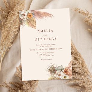 Elegant Minimalist Rustic Boho Floral Wedding Invitation