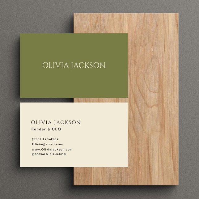 Elegant Minimalist Sage Green & Beige Typography Business Card (Creator Uploaded)