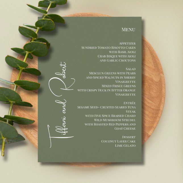 Elegant Minimalist Sage Green Big Names Wedding Menu (Creator Uploaded)