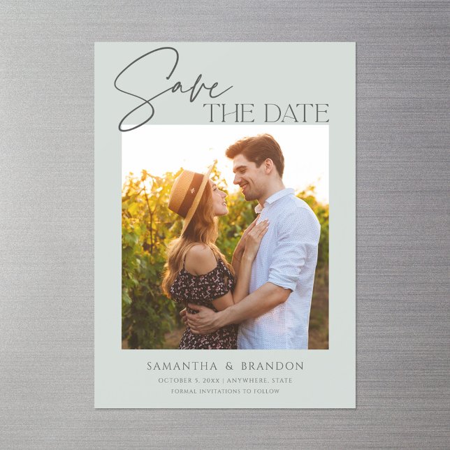 Elegant Minimalist Sage Green Photo Save the Date Magnetic Invitation (Creator Uploaded)