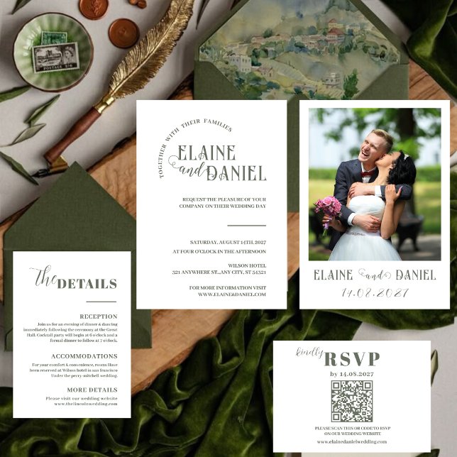 Elegant Minimalist sage green Photo Wedding  Invitation (Creator Uploaded)