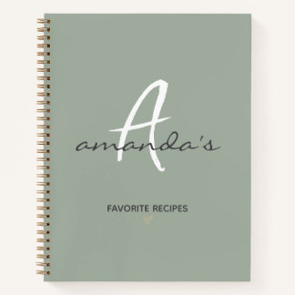 Elegant Minimalist Sage Green Recipe  Notebook