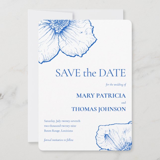 Elegant Minimalist Sapphire Floral, QR Code 🌸 💍 Save The Date (Front)