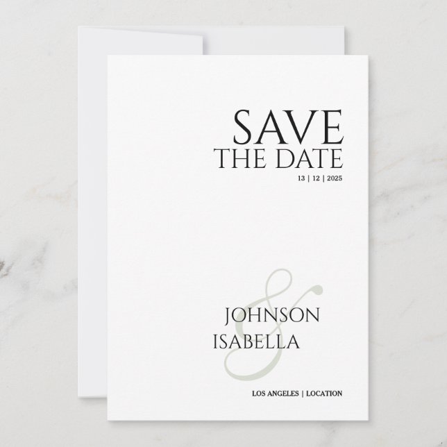 Elegant Minimalist Save The Date Wedding Card (Front)