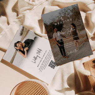 Elegant Minimalist Script 2 Photo QR code Wedding Invitation