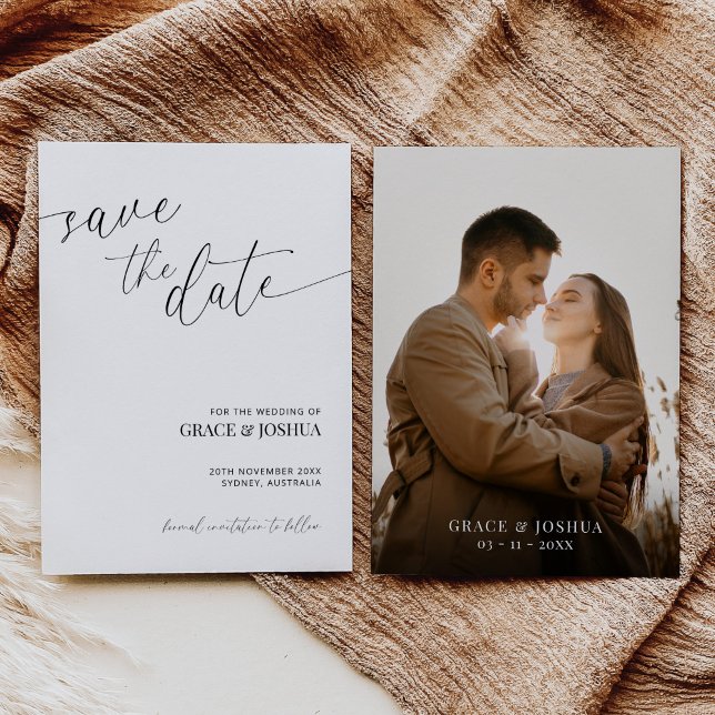 Elegant Minimalist Script and Couple Photo Wedding Save The Date (Creator Uploaded)