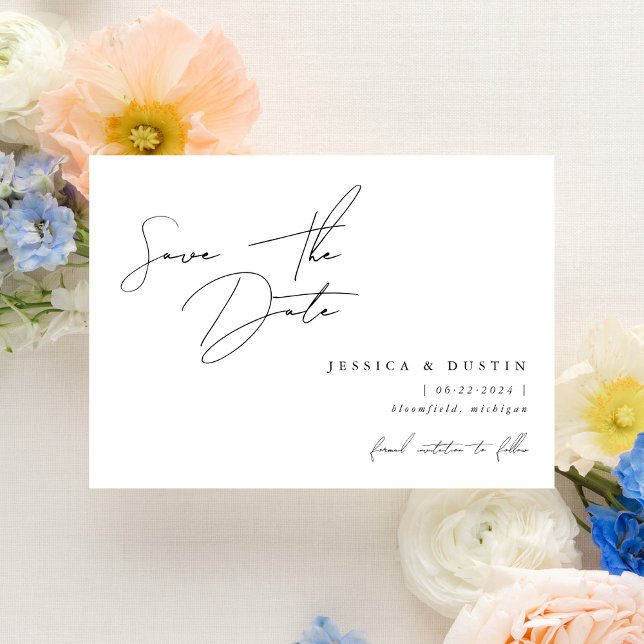 Elegant Minimalist Script Black and White Save The Date (Creator Uploaded)