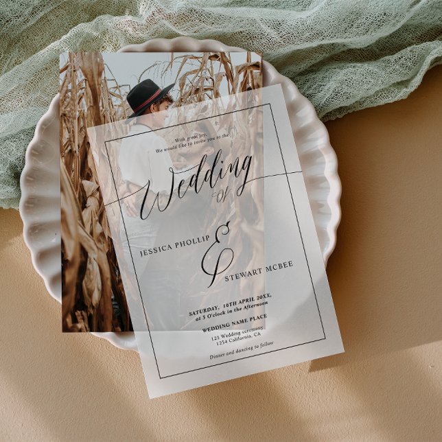 Elegant Minimalist Script Classic Frame Wedding Vellum Invitations (Elegant Minimalist Script Classic Frame Wedding Vellum Invitations)