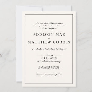 Elegant Minimalist Script Cream Wedding Invitation