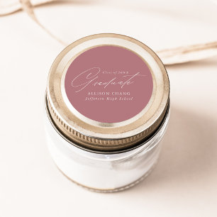 Elegant Minimalist Script Dusty Rose Graduation Classic Round Sticker