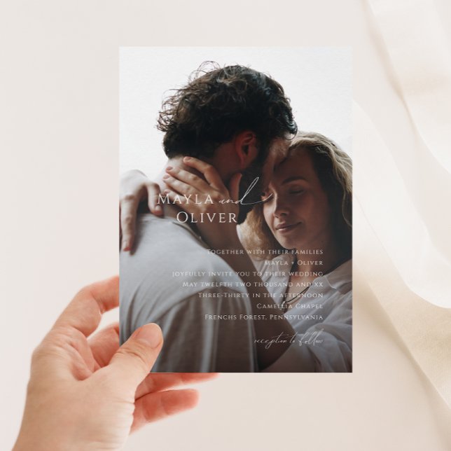 Elegant Minimalist Script Faded Photo Wedding Invitation (Creator Uploaded)