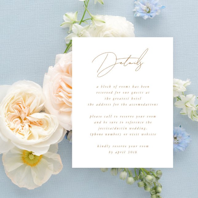 Elegant Minimalist Script Gold Wedding Details Enclosure Card (Creator Uploaded)