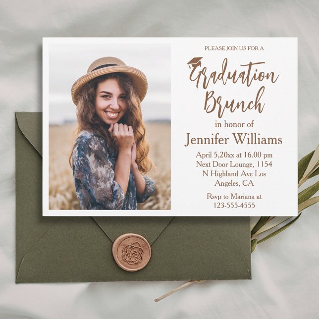 elegant minimalist script graduation brunch photo invitation (Creator Uploaded)