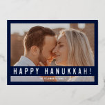 Elegant Minimalist Script Happy Hanukkah Photo  Foil Holiday Card<br><div class="desc">Elegant Minimalist Script Happy Hanukkah Photo Foil Holiday Card.</div>