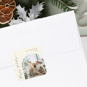 Elegant Minimalist Script Happy Holidays Photo Square Sticker