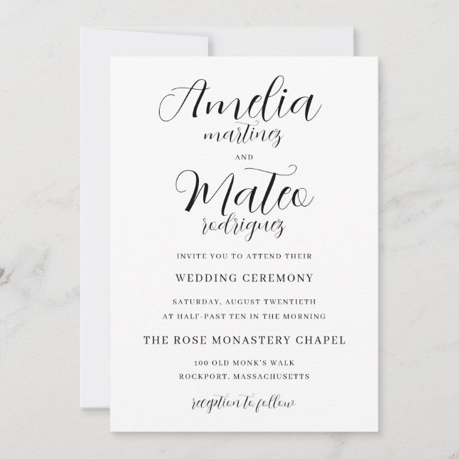 Elegant Minimalist Script Modern Wedding Invitation (Front)
