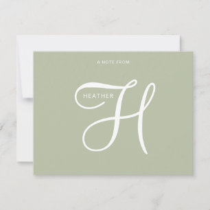 Elegant Minimalist Script Monogrammed Sage Green Card