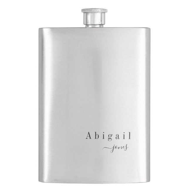 Elegant Minimalist Script Name personalised Hip Flask (Front)