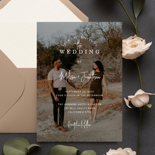 Elegant Minimalist Script Overlay photo Wedding  Invitation (Creator Uploaded)