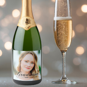 Elegant Minimalist Script Photo Graduation Party Sparkling Wine Label
