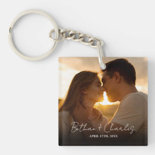 Elegant Minimalist Script Photo Key Ring