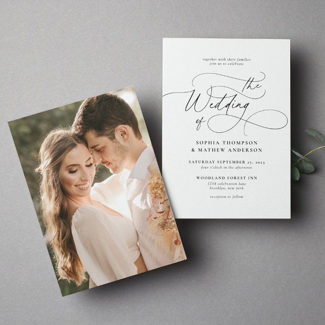 Elegant Minimalist Script Photo Wedding Invitation (Creator Uploaded)