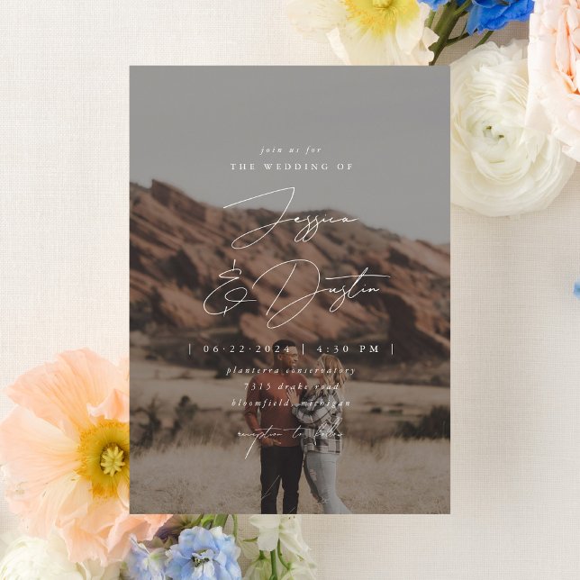 Elegant Minimalist Script Photo Wedding Invitation (Creator Uploaded)