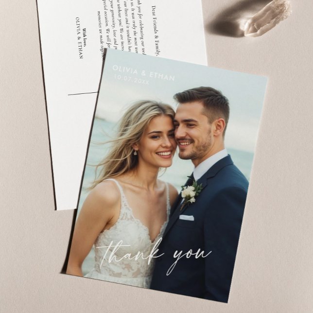 Elegant Minimalist Script Photo Wedding Postcard (Creator Uploaded)