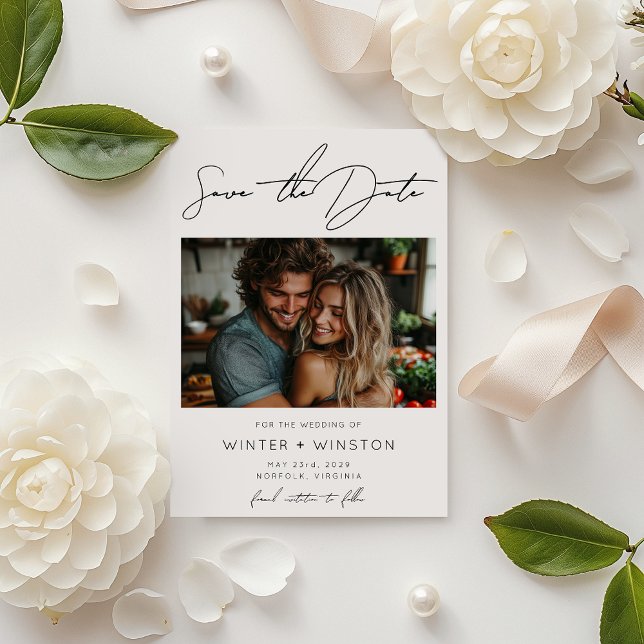 Elegant Minimalist Script Two Photo Save the Date  (Creator Uploaded)