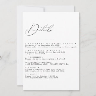 Elegant Minimalist Script Wedding Details card
